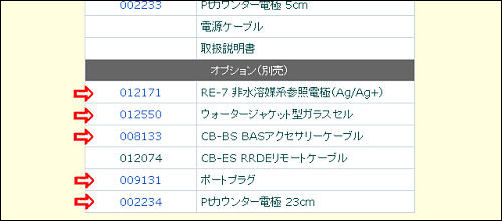 見積計算可能な商品コードがクリックできます